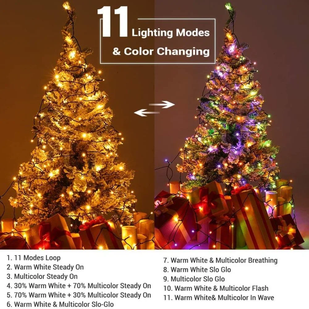 Christmas Lights, 65.67ft 200 LED Color Changing Tree Lights 11-Function Warm Wh